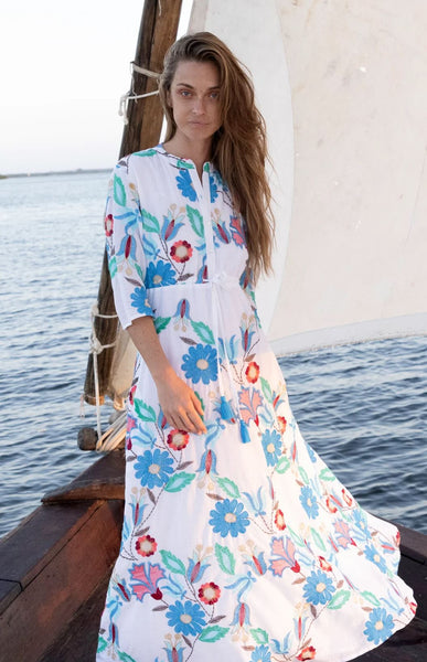 Oliphant Cinched Maxi Shirt Dress-Multi Monet