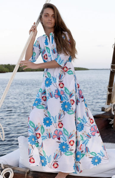 Oliphant Cinched Maxi Shirt Dress-Multi Monet