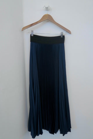 Loyd Ford Navy Satin Midi Skirt