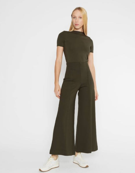 Ripley Rader Ponte Knit Wide Leg Pant Cropped-Olive