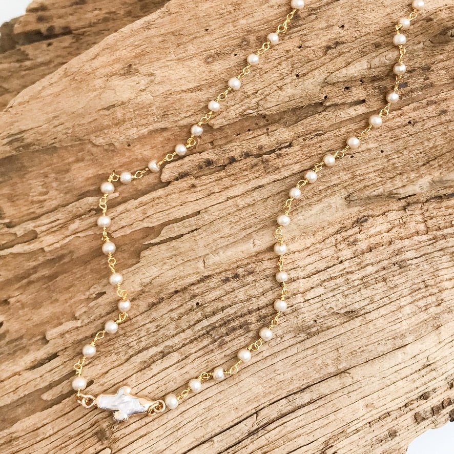Virtue Pearl Bezel Cross Necklace