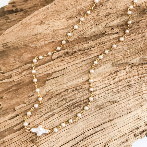 Virtue Pearl Bezel Cross Necklace