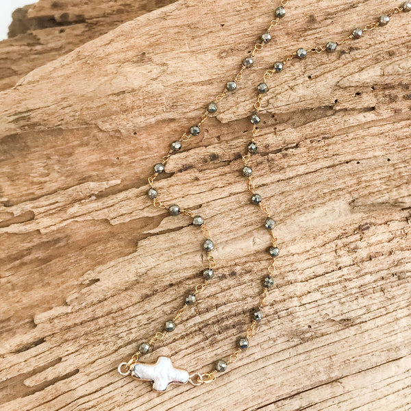Virtue Pearl Bezel Cross Necklace