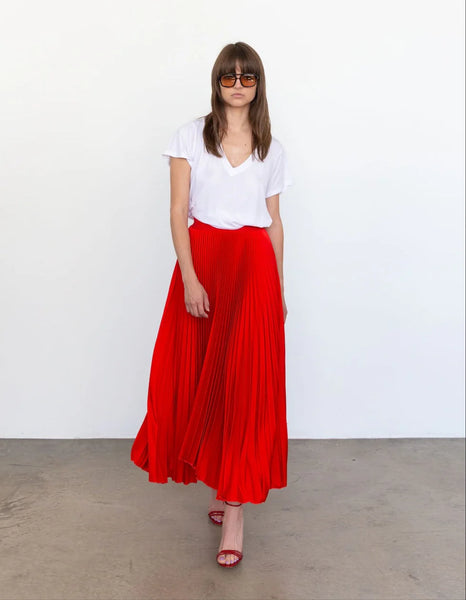 Loyd Ford Satin Midi Skirt-Red