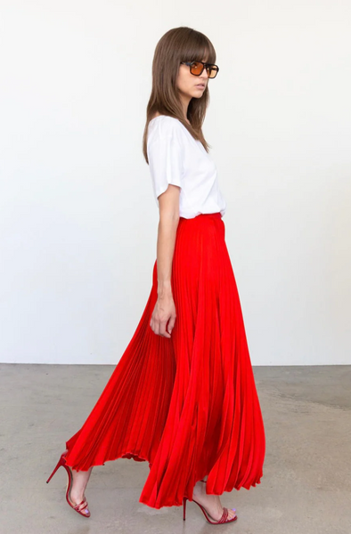 Loyd Ford Satin Midi Skirt-Red