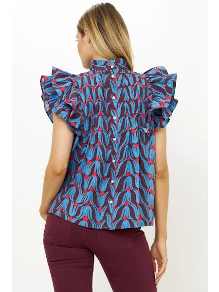 Oliphant Pintuck Ruffle Top-Tulip Red