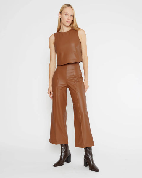 Ripley Rader Camel Vegan Leather Straight Leg Cropped Pant