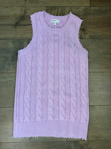 Minnie Rose Cotton Frayed Cable Tank