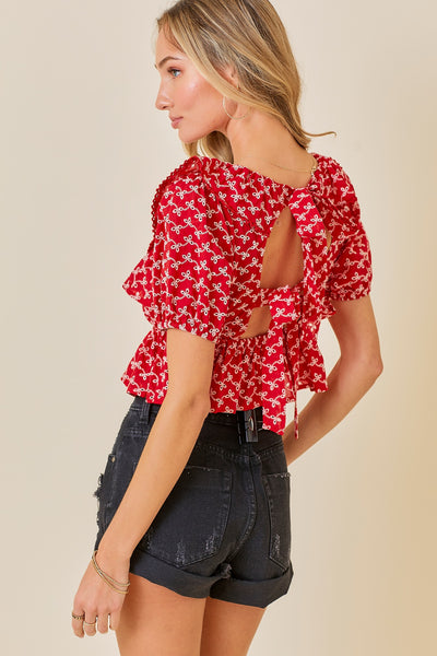 Day + Moon Red Ruffle & Lace Top