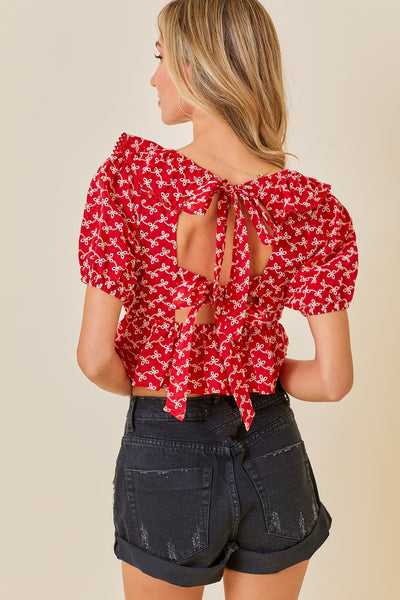Day + Moon Red Ruffle & Lace Top