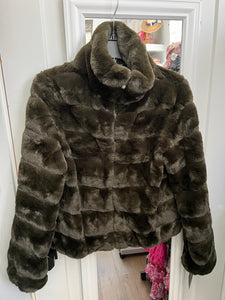 Patty Kim Lulu Crop Faux Fur Jacket-Moss