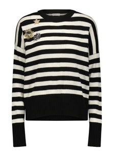 Minnie Rose Cashmere Striped Pullover with Applique Detail