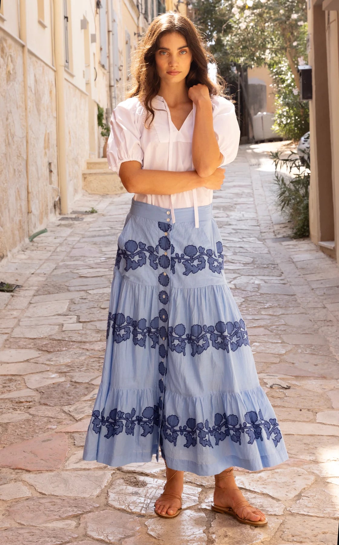 Oliphant Button Front Skirt-Tangier Blue