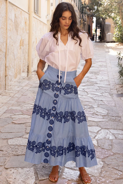 Oliphant Button Front Skirt-Tangier Blue