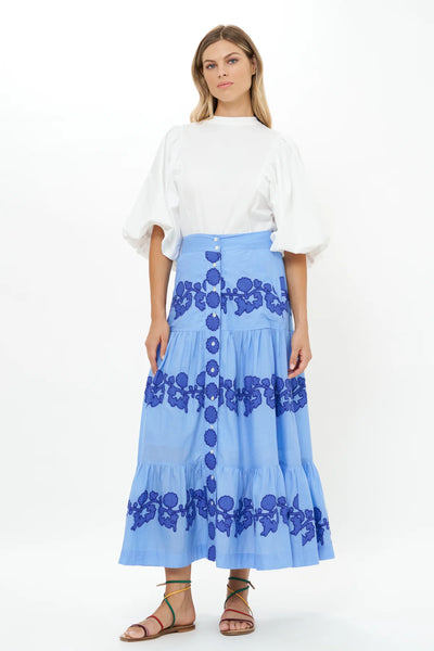 Oliphant Button Front Skirt-Tangier Blue