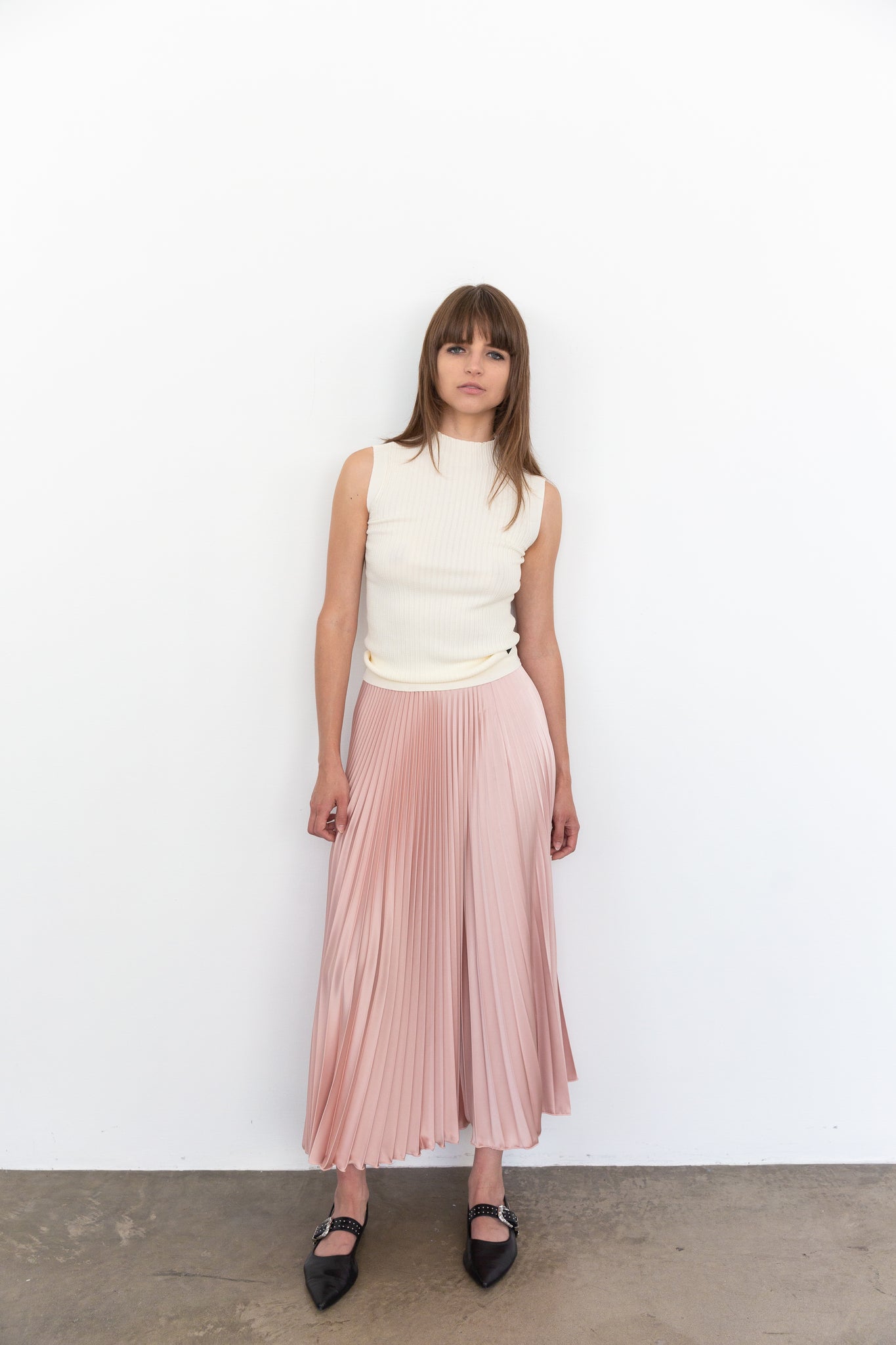 Loyd Ford Satin Midi Skirt- Tea Rose