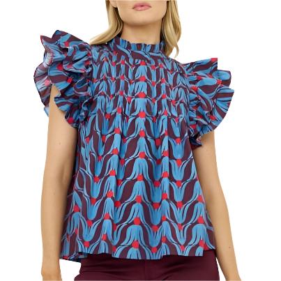 Oliphant Pintuck Ruffle Top-Tulip Red