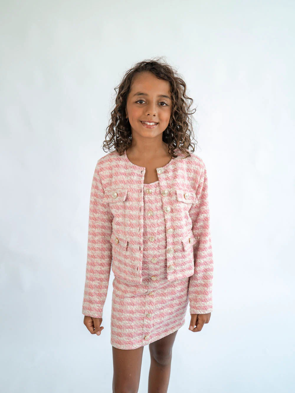 ガールズソサエティThe girls society tweed jacket Tutu du Monde - Girls Sparkle Pink Tweed Blazer