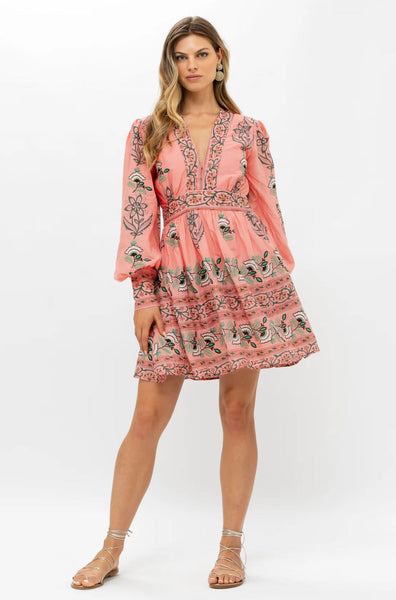 Oliphant Bell Sleeve Tiered Midi-Coral Udaipur