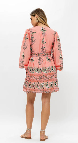 Oliphant Bell Sleeve Tiered Midi-Coral Udaipur
