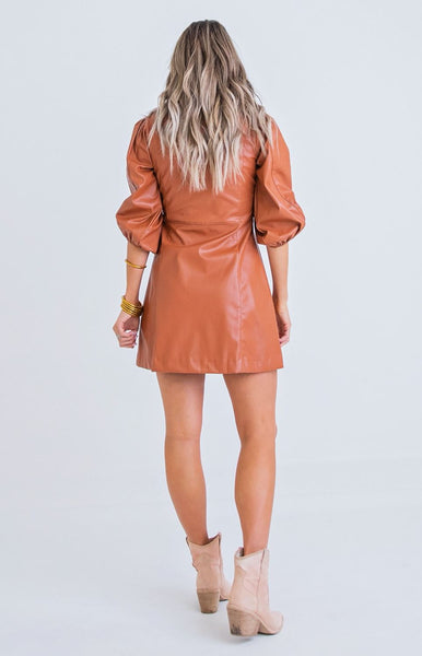 Karlie Solid Faux Leather Button Shirt Dress