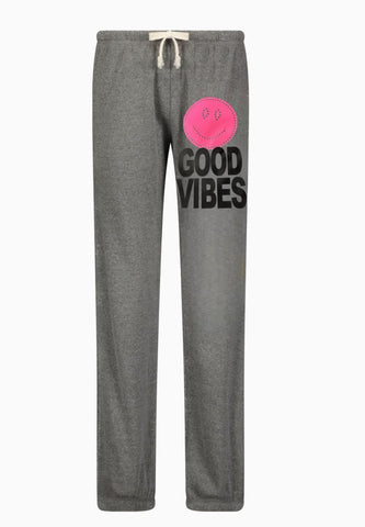 HipChik Grey Sweatpants-Pink Neon Smiley