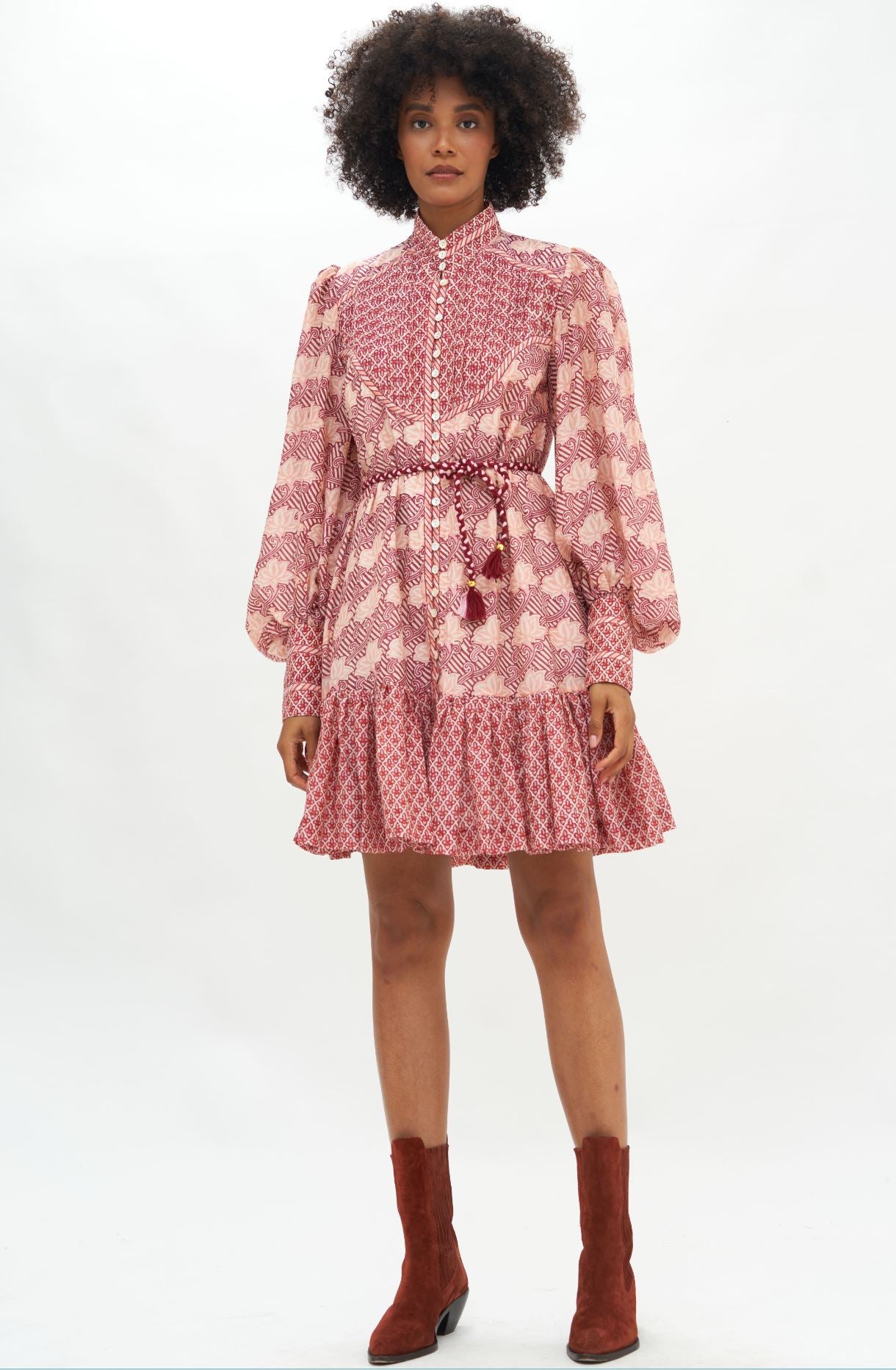 Oliphant High Neck Button Mini Dress